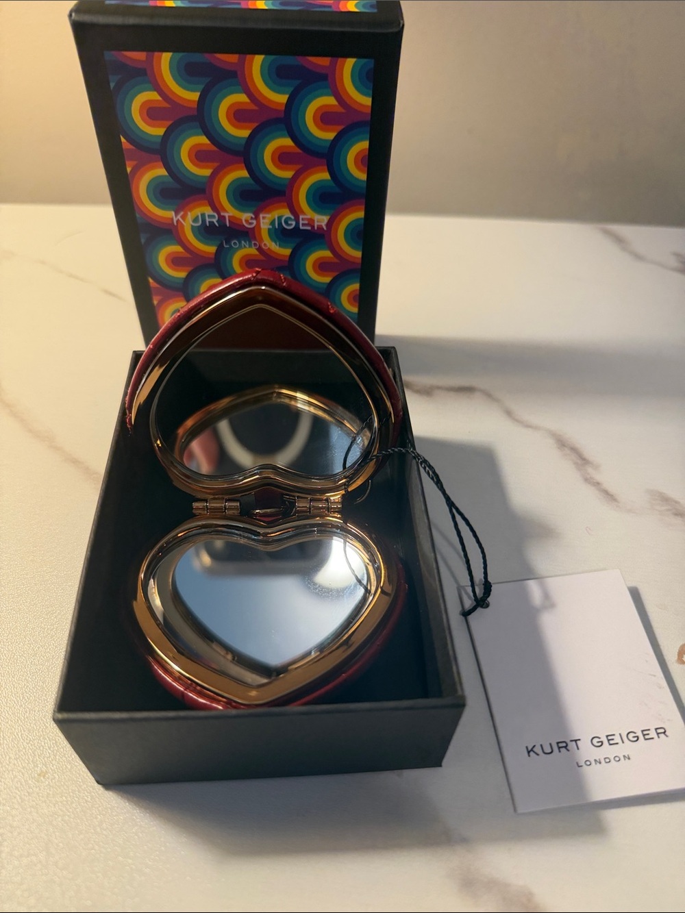 Kurt Geiger Red Quilted Heart Charm Key Ring with Gold Hardware - Picture 2 of 3
